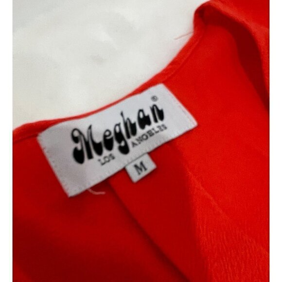 New MEGHAN LA Size M Jasmine Midi Dress wrap front w/tied waist belt Orange - Picture 4 of 13